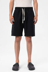 PANTALON SCURT BUMBAC NEGRU CU SNUR